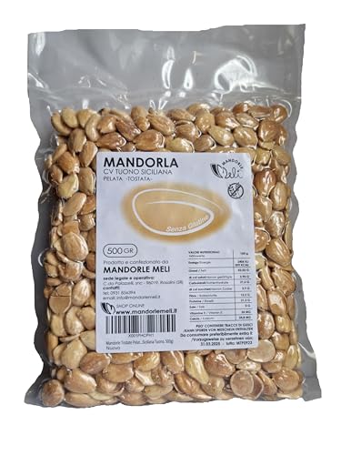 Sizilianische geröstete und geschälte Mandeln - Trockenfrüchte Quelle für Vitamine und Ballaststoffe - Glutenfrei (Siciliana Tuono, 500g) von MANDORLE MELI
