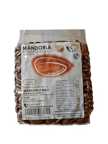 Sizilianische geschälte Mandeln - Trockenfrüchte Quelle von Vitaminen und Ballaststoffen - Glutenfrei (Pizzuta d'Avola, 1kg) von MANDORLE MELI