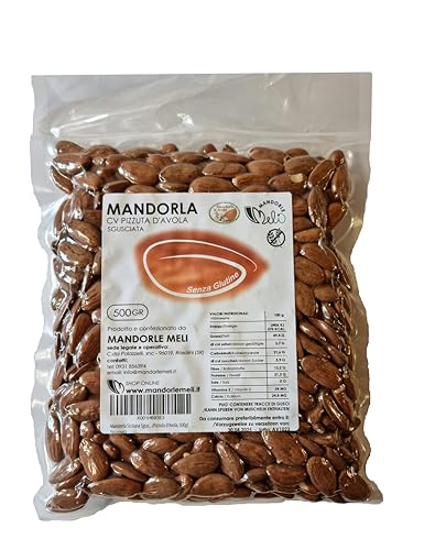Sizilianische geschälte Mandeln - Trockenfrüchte Quelle von Vitaminen und Ballaststoffen - Glutenfrei (Pizzuta d'Avola, 500g) von MANDORLE MELI
