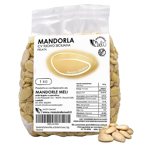Sizilianische geschälte Mandeln - Trockenfrüchte Quelle von Vitaminen und Ballaststoffen - Glutenfrei (Siciliana Tuono, 1kg) von MANDORLE MELI