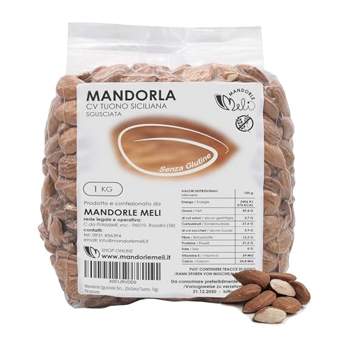 Sizilianische geschälte Mandeln - Trockenfrüchte Quelle von Vitaminen und Ballaststoffen - Glutenfrei (Siciliana Tuono, 1kg) von MANDORLE MELI