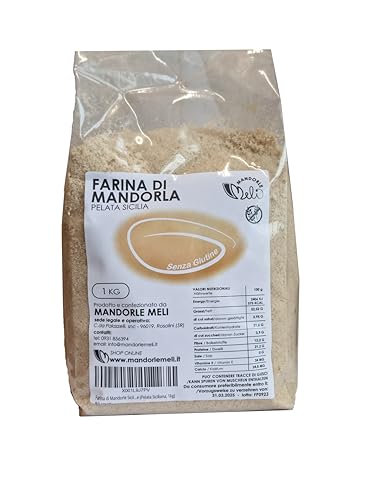 Sizilianisches Mandelmehl - Quelle von Vitaminen und Ballaststoffen - Hervorragend zum Backen und glutenfrei (Pelata Siciliana, 1kg) von MANDORLE MELI