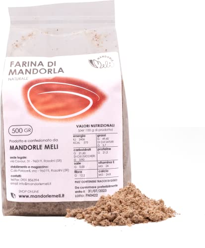 Sizilianisches Mandelmehl - Reich an Vitaminen und Ballaststoffen - Ideal für die Zubereitung von Süßspeisen und Glutenfrei (Geschälte Sizilianische Mandeln, 500g) von MANDORLE MELI