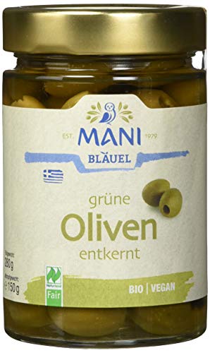 MANI Grüne Oliven in Lake, entkernt, bio, 3er Pack (3 x 150 g) von MANI