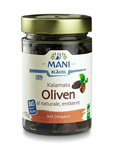 MANI ΜΑΝΙ Kalamata Oliven, al naturale, entkernt, bio, 3er Pack (3 x 175 g) von MANI