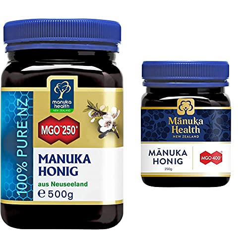 Manuka Health - Manuka Honig MGO 250+ (500 g) - 100% Pur aus Neuseeland mit zertifiziertem Methylglyoxal Gehalt & - Manuka Honig MGO 400+ 250 g - 100% Pur aus Neuseeland von Manuka Health