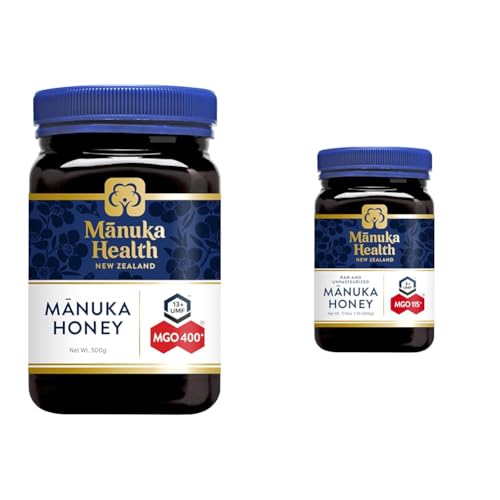 Manuka Health - Manuka Honig MGO 400+, 100% Pur aus Neuseeland mit zertifiziertem Methylglyoxal Gehalt,500g(1er Pack) & Manuka Health aktiver Manuka-Honig MGO 100+, 1er Pack (1 x 500 g), 41984 von MANUKA HEALTH NEW ZEALAND