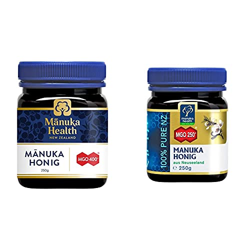 Manuka Health - Manuka Honig MGO 400+ 250 g - 100% Pur aus Neuseeland mit zertifiziertem Methylglyoxal Gehalt & ig MGO 250+ (250 g) - 100% Pur aus Neuseeland mit zertifiziertem Methylglyoxal Gehalt von Manuka Health