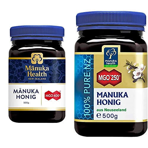 Manuka Health - Manuka Honig MGO 400+ 500g - 100% Pur aus Neuseeland mit zertifiziertem Methylglyoxal Gehalt & - Manuka Honig MGO 250+ (500 g) - 100% Pur aus Neuseeland von Manuka Health