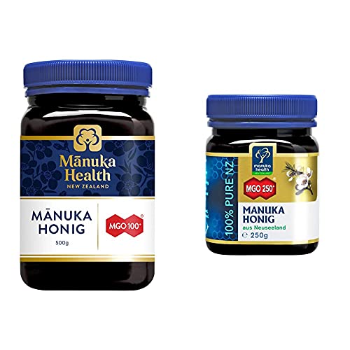 Manuka Health aktiver Manuka-Honig MGO 100+, 1er Pack (1 x 500 g), 41984 & - Manuka Honig MGO 250+ (250 g) - 100% Pur aus Neuseeland mit zertifiziertem Methylglyoxal Gehalt von Manuka Health