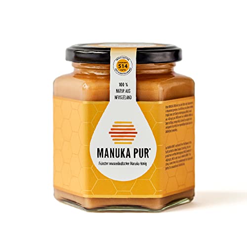 MANUKA PUR Manuka Honig - MGO 514+, 250 g - Premium Manuka-Honig aus Neuseeland - 100% reiner Manuka-Honig ohne Zusatzstoffe - Überprüfter Methylglyoxal Gehalt - Qualität Laborgeprüft von MANUKA PUR