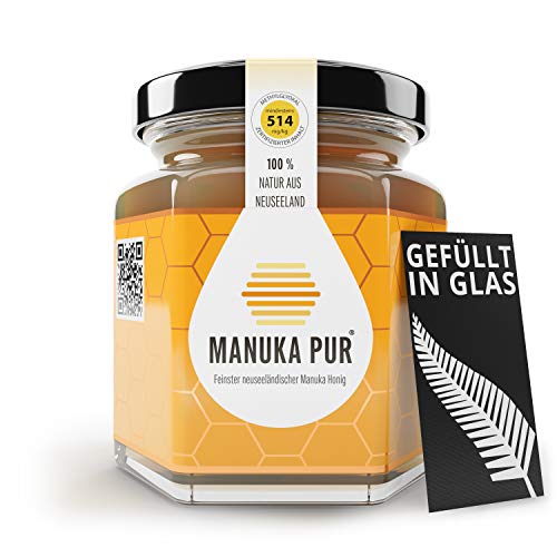 MANUKA PUR Manuka Honig - MGO 514+, 500 g - Premium Manuka-Honig aus Neuseeland - 100% reiner Manuka-Honig ohne Zusatzstoffe - Überprüfter Methylglyoxal Gehalt - Qualität Laborgeprüft von MANUKA PUR