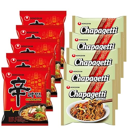 MAOMAO® Nong Shim Instant Nudel Set bestehed aus 5x Shin Ramen und 5x Chapagetti mit würzig scharfen Geschmack (Shin/Chapagetti) von MAOMAO