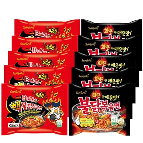 Samyang Instant Nudeln Buldak bestehend aus 5x Hot Chicken & 5x Hot Chicken 2x Spicy mit sehr scharfen Geschmack von MAOMAO