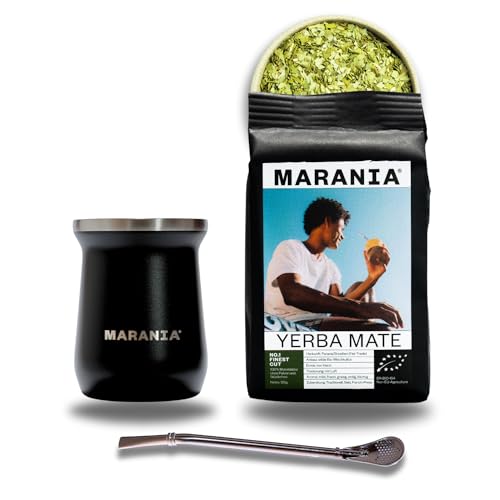 MARANIA Yerba Mate Tee Set - Yerba Mate Set mit 125g Mate Tee Bio & Mate Becher & Bombilla Mate Strohhalm Edelstahl - Mate-Tee Geschenkset von MARANIA