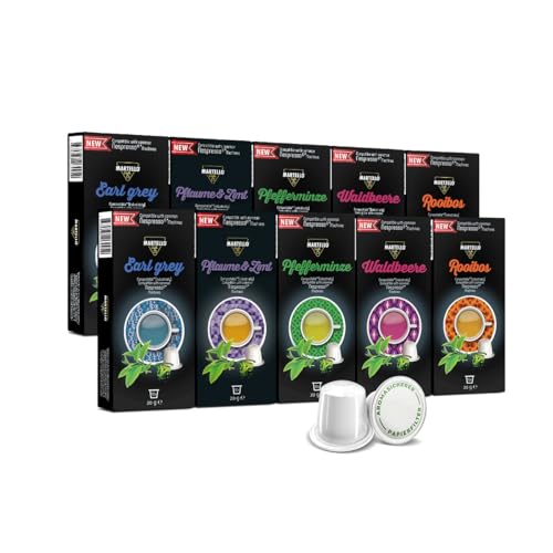 PROBIERSET 2-100 Teekapseln - NUR FÜR NESPRESSO®* Maschinen KOMPATIBEL - Kapseln 100% industriell kompostierbar - Frische, aromatische Blätter von MARTELLO Cafe