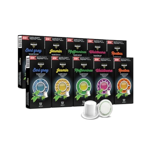 PROBIERSET 1-100 Teekapseln - NUR FÜR NESPRESSO®* Maschinen KOMPATIBEL - Kapseln 100% industriell kompostierbar - Frische, aromatische Blätter - 100 Kapseln von MARTELLO Cafe