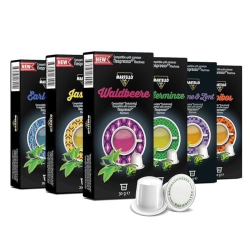 PROBIERSET 4-60 Teekapseln - NUR FÜR NESPRESSO®* Maschinen KOMPATIBEL - Kapseln 100% industriell kompostierbar - Frische, aromatische Blätter von MARTELLO Cafe