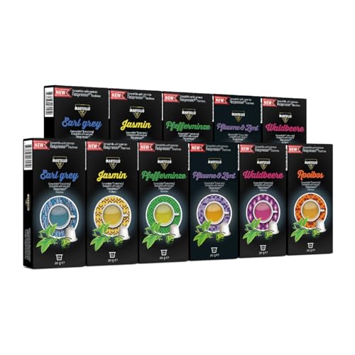 PROBIERSET Teekapseln - - NUR FÜR NESPRESSO®* Maschinen KOMPATIBEL - Kapseln 100% industriell kompostierbar - Frische, aromatische Blätter - 110 Kapseln (11 x 10) von MARTELLO Cafe