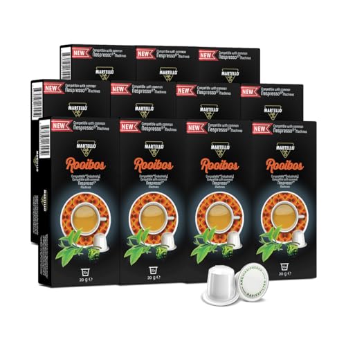 ROOIBOS Teekapseln - NUR FÜR NESPRESSO®* MASCHINEN KOMPATIBEL - Kapseln 100% industriell kompostierbar - Frische, aromatische Blätter - 110 Kapseln (11 x 10) von MARTELLO Cafe