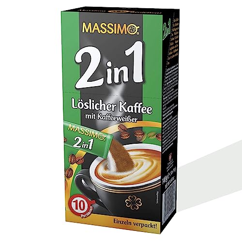 MASSIMO 2in1 Kaffee mit Kaffeeweißer, 160 Sticks, 16 x 10 Sticks à 14 g, Vorteilspack, Löslicher Bohnenkaffee mit Kaffeeweißer, Schnelle Zubereitung, Koffeinhaltig, Instant-Kaffee von MASSIMO