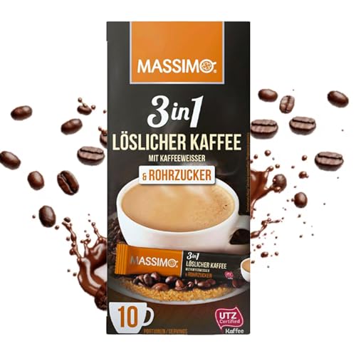 MASSIMO 3in1 Löslicher Kaffee mit Bohnenkaffee, Kaffeeweißer & Rohrzucker 160 Sticks Instantkaffee á 17g, Schnelle Zubereitung, 16er Vorratspackung von MASSIMO