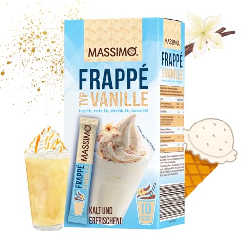 MASSIMO Frappé Vanille 16 x 250g Vorteilspack (160 Sticks á 25g) - Köstliches Instant Getränkepulver mit Instant-Kaffee, koffeinhaltig, schnelle Zubereitung von MASSIMO