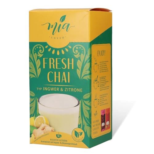 MIA Fresh Chai Ingwer & Zitrone Instant Milchtee Getränk, 8er Pack x (10 Sticks x 25g), einfache Zubereitung, löslich, 80 Tassen, Vorratspackung von MASSIMO