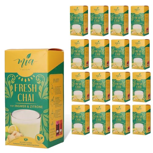 MIA Fresh Chai Ingwer & Zitrone Milchtee Getränkepulver, 16er Pack x (10 Sticks x 25g), einfache Zubereitung, löslich, 160 Tassen, Vorratspackung von MASSIMO