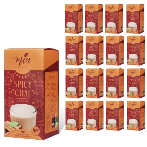 MIA Spicy Chai Classic Instant Milchtee Getränkepulver, 16er Pack x (10 Sticks x 25g), einfache Zubereitung, löslich, 160 Tassen, Vorratspackung von MASSIMO