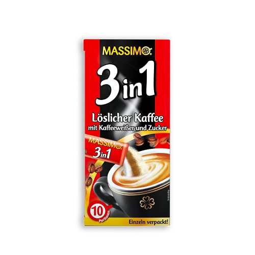 Massimo 3in1 160 Sticks, 16 x 10 Sticks à 18 g, Löslicher Kaffee mit Kaffeeweißer und Zucker, Instantkaffee in Sachets mit 8% löslichem Bohnenkaffee, Vorratspackung von MASSIMO