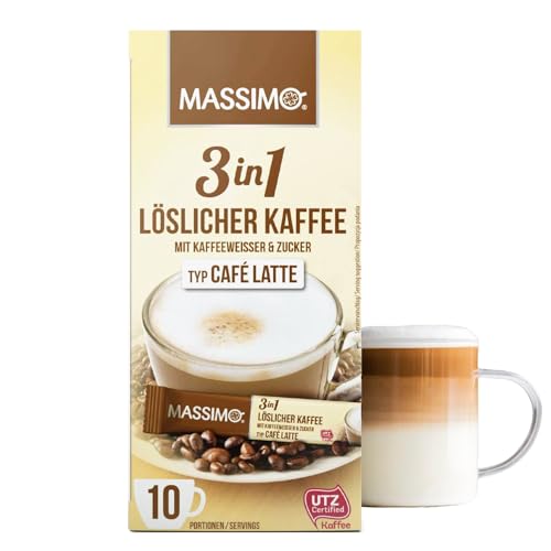 Massimo 3in1 Café Latte 160 Sticks Instant Kaffee á 12,5g, Löslicher Kaffeepulver, Getränkepulver mit löslichem Bohnenkaffee, Zucker und Kaffeeweißer von MASSIMO