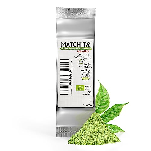 MATCHITA Bio Matcha Grüntee Pulver - Feinster Ceremonial Grade aus nachhaltigem Anbau aus Japan - Milde Grünteenote - Für kalte & heiße Getränke, Latte, Smoothie - Nachfüllpackung - 40g MATCHITA Bio Matcha Grüntee Pulver - Feinster Ceremonial Grade aus nachhaltigem Anbau aus Japan - Milde Grünteenote - Für kalte & heiße Getränke, Latte, Smoothie - Nachfüllpackung - 40g von MATCHITA