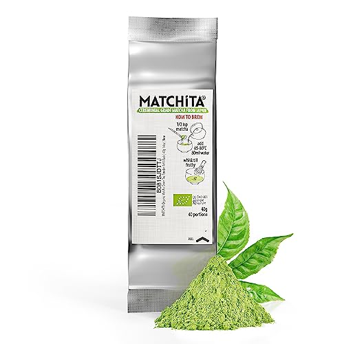 MATCHITA Bio Matcha Grüntee Pulver - Feinster Ceremonial Grade aus nachhaltigem Anbau aus Japan - Milde Grünteenote - Für kalte & heiße Getränke, Latte, Smoothie - Nachfüllpackung - 40g von MATCHITA