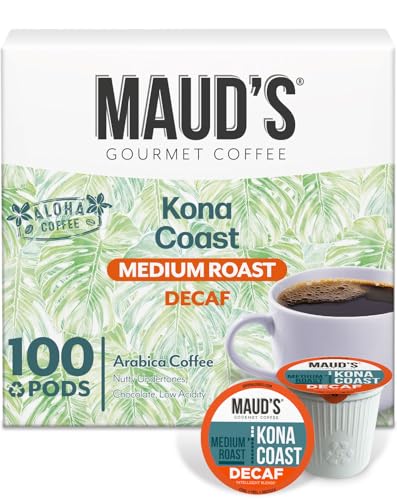 Maud's Entkoffeinierter Kona-Kaffee (entkoffeinierte Kona-Küste) 100 ct. Solarbetriebene recycelbare Einzelportion-Kaffeepads, 100 % Arabica-Kaffee, kalifornisch geröstet, KCup-kompatibel von MAUD'S
