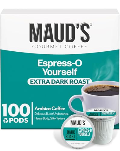 Maud's Espresso Dark Roast Coffee Pods, 100 ct | Espress-O Yourself Coffee | 100% Arabica Dark Roast Coffee | Solar Energy Produced Recycelbare Pods Compatible with Keurig K Cups Maker Maud's Espresso Dark Roast Coffee Pods, 100 ct | Espress-O Yourself Coffee | 100% Arabica Dark Roast Coffee | Solar Energy Produced Recycelbare Pods Compatible with Keurig K Cups Maker von MAUD'S