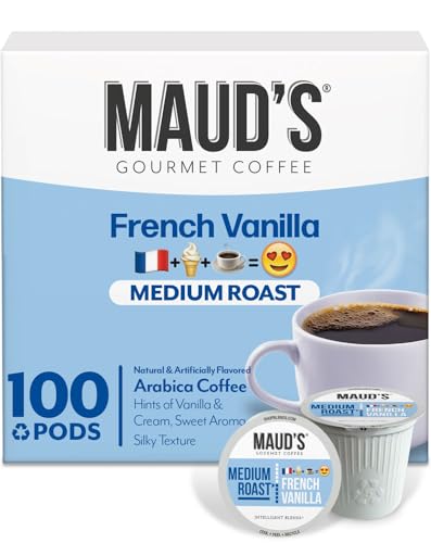 Maud's French Vanilla Coffee (), 100 ct. Solarbetriebene, recycelbare Kaffeepads mit französischem Vanillegeschmack, 100 % Arabica-Kaffee, kalifornisch geröstet, KCup-kompatibel von MAUD'S