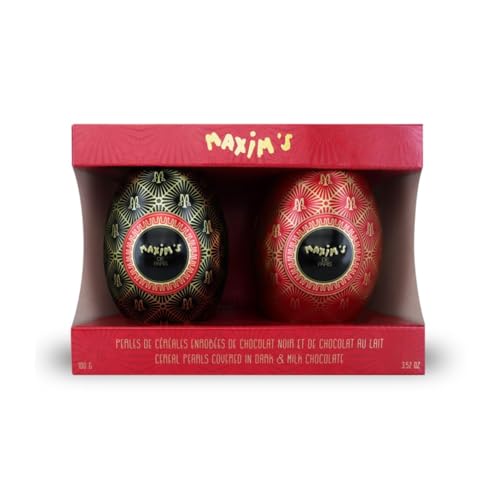 Maxim's | Osterei-Geschenkbox aus Metall | Getreideperlen umhüllt von dunkler Schokolade und Milch | Verschiedene Pralinen - 100 Gr Maxim's | Osterei-Geschenkbox aus Metall | Getreideperlen umhüllt von dunkler Schokolade und Milch | Verschiedene Pralinen - 100 Gr von MAXIM'S DE PARIS