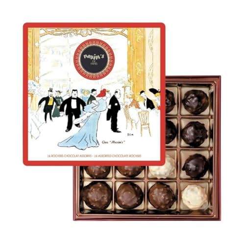 Maxim's | Pralinenschachtel 16 Pralinen | Verschiedene dunkle, Milch- und weiße Schokoladen | Rochers Pralinen-Geschenkbox aus Metall Maxim's | Pralinenschachtel 16 Pralinen | Verschiedene dunkle, Milch- und weiße Schokoladen | Rochers Pralinen-Geschenkbox aus Metall von MAXIM'S DE PARIS