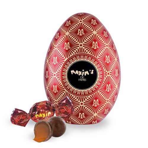 Maxim's de Paris Red Egg Dose Milchschokoladenkugeln Trüffeliert mit gesalzenem Toffee, 80 g von MAXIM'S DE PARIS