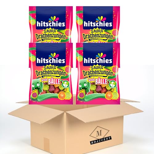 4x Hitschies Saure Drachenzungen Brizzl Bälle Set Hitschler 4x100g (400g) by MBaccent + MBAccent Versandschutzpackung von MBAccent