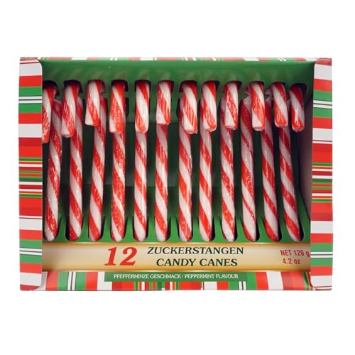MC-Trend Zuckerstangen 12 Stück – Essbare Weihnachtsdeko mit Pfefferminz-Geschmack, ideal als Baumschmuck und festliche Süßigkeit zu Weihnachten (12er Set) von MC-Trend
