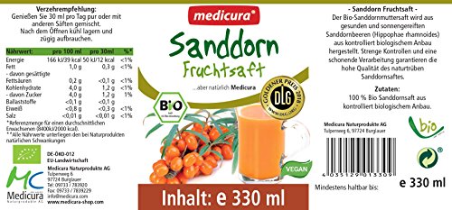 Bio Sanddorn 100 % Fruchtsaft - 330 ml Glasflasche von MEDICURA