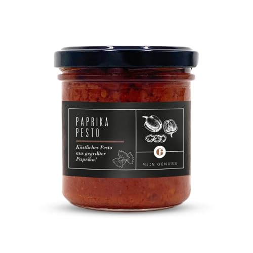 MEIN GENUSS Paprika Pesto - 150 g Inhalt - Gegrillte Paprika und Aubergine - Griechisches Olivenöl nativ extra - Für Pasta oder als Dip von MEIN GENUSS