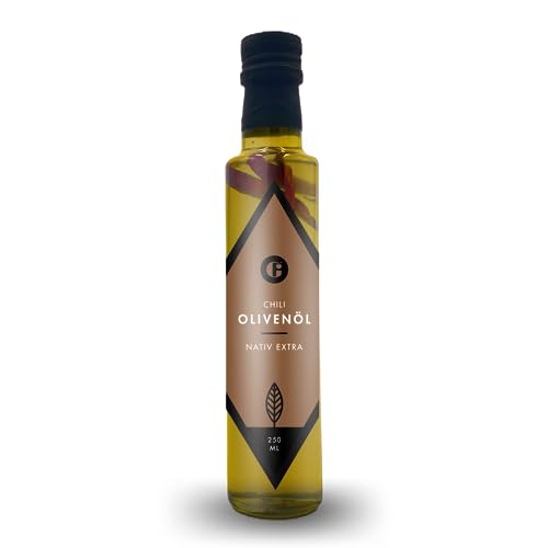 MEIN GENUSS Premium Chili Olivenöl nativ extra - 250 ml Flasche - Griechische Chilischoten & Koroneiki Oliven - Ausgewogene Schärfte von MEIN GENUSS
