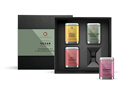 MEIN GENUSS Vegan Gewürz Geschenkbox – 4 hochwertige Gewürze & Mischungen für die vegane Küche – Veganes Feinkost Geschenk – Geschenk für Veganer, Vegetarier und Hobbyköche – Gewürz-Probierset MEIN GENUSS Vegan Gewürz Geschenkbox – 4 hochwertige Gewürze & Mischungen für die vegane Küche – Veganes Feinkost Geschenk – Geschenk für Veganer, Vegetarier und Hobbyköche – Gewürz-Probierset von MEIN GENUSS