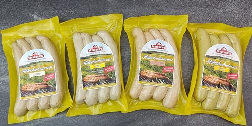 Hähnchen Bratwurst 100% Hähnchenfleisch, Geflügelbratwurst fein natur, Mango Chili, Käse & Curry Bratwurst Geflügel ohne Haut vom Tier (4er Set, 800g) von MEISTER'S