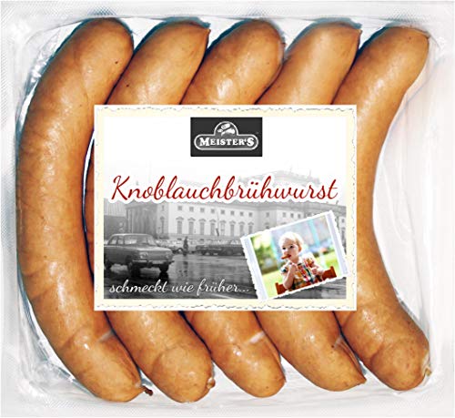 Knoblauchwurst | Knoblauchbrühwurst | Bockwurst | Würstchen geräuchert | Wurst im Naturdarm | Premium-Qualität 5 x 100g von MEISTER'S