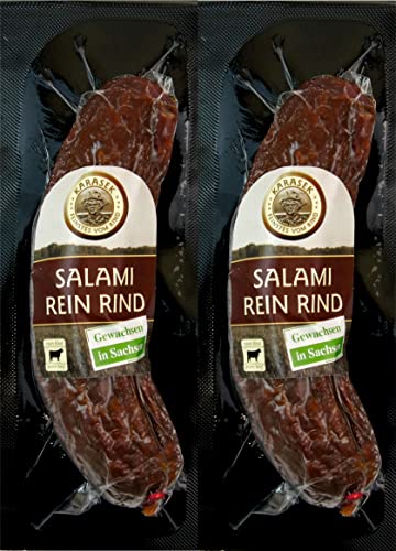 Rindersalami ganze Wurst 100% regionales Rindfleisch | 2 Rind Salami ganz für Aufschnitt | Rindswurst geräuchert | Abgehangene Rindssalami aus dem Räucherofen (Rindsalami ganz 220g) von MEISTER'S