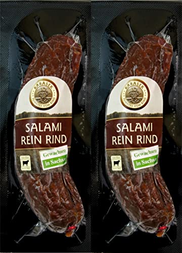 Rindersalami ganze Wurst 100% regionales Rindfleisch | 2 Rind Salami ganz für Aufschnitt | Rindswurst geräuchert | Abgehangene Rindssalami aus dem Räucherofen (Rindsalami ganz 220g) von MEISTER'S